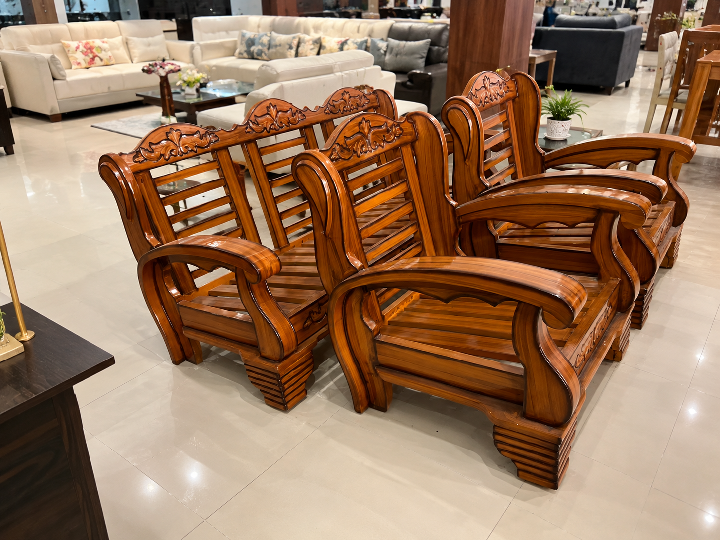 Royal Shangwan Wood Sofa Set – 5 Seater Living Room with (Your selected cushion seat) - Image 3