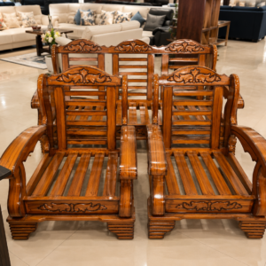 Royal Shangwan Wood Sofa Set – 5 Seater Living Room with (Your selected cushion seat)
