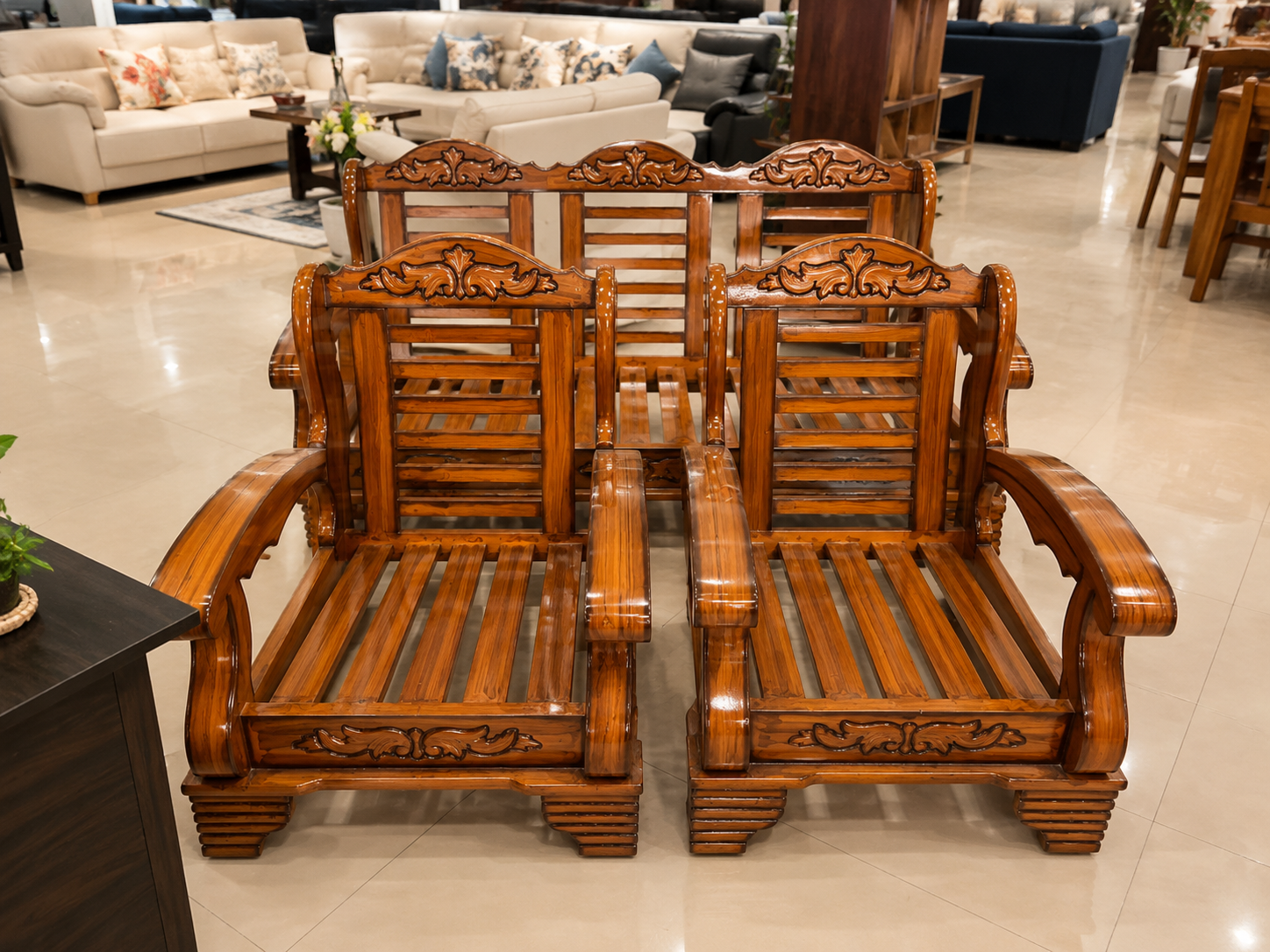 Royal Shangwan Wood Sofa Set – 5 Seater Living Room with (Your selected cushion seat)