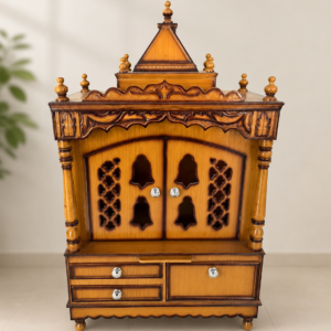 Solid Wooden Temple with Sangwan wood Design with Storage Drawers (Honey Walnut Finish)