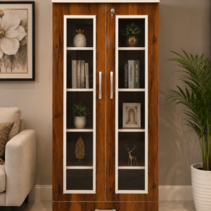 Wooden Storage Cabinet with Glass Doors & Drawer