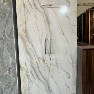 Marble Finish 2 Door Wooden Wardrobe with Storage Drawer | Modern Bedroom Almirah