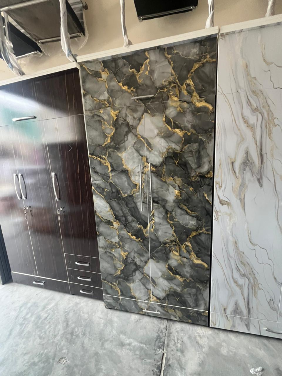Grey Marble Almirah with Drawer & Multi Storage Shelves - Image 2