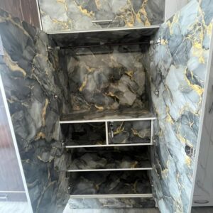 Grey Marble Almirah with Drawer & Multi Storage Shelves