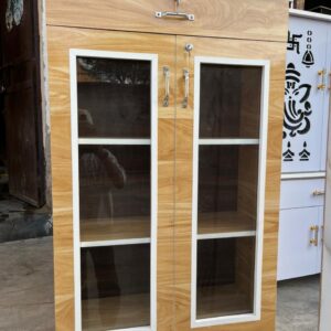 Wooden Multipurpose Cabinet with Glass Doors & Storage Drawer