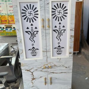 Wooden Pooja Mandir with Storage & Om Cutwork Design