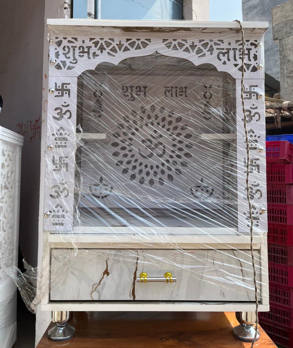 Modern Wooden Mandir with Auspicious CNC Design