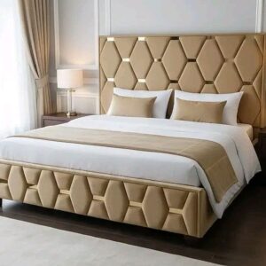 Luxury Hexagon Upholstered Bed with Designer Headboard