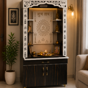 Premium Wooden Pooja Mandir with LED Om Panel and Storage