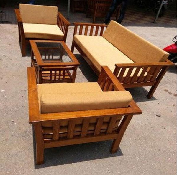 Premium Solid Wood 5-Seater Sofa Set with Glass-Top Center Table | Traditional Wooden Couch Setup for Living Room