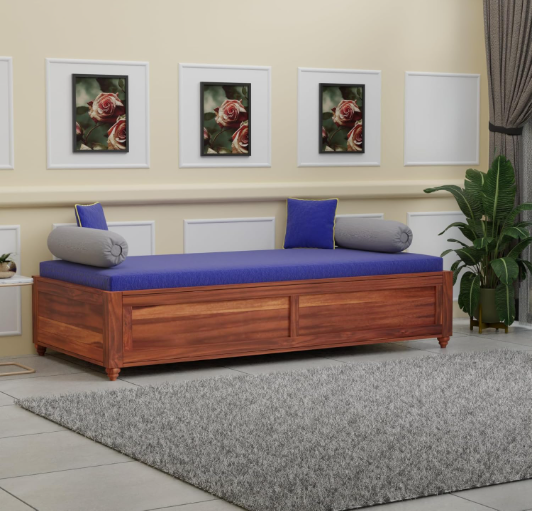 Solid Sheesham Wood Diwan Bed with Storage, 3 Seater Sofa Couch, Divan Cot for Home Hall Divan Bed for Living Room, Without Mattress and Without Pillow