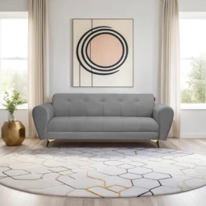 Premium Grey 3-Seater Velvet Sofa with Golden Metal Legs | Modern Tufted Living Room Couch