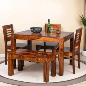 Modern Sheesham Wood Dining Set with Bench Seating