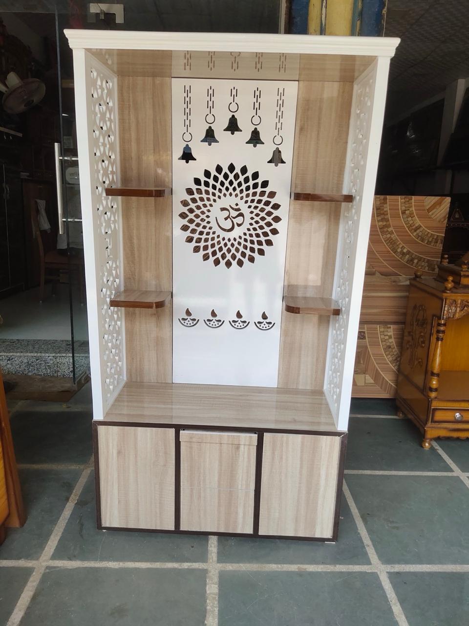 Wooden Temple for Home with LED Lights & Storage | Designer Pooja Mandir Cabinet - Image 2