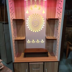 Wooden Temple for Home with LED Lights & Storage | Designer Pooja Mandir Cabinet