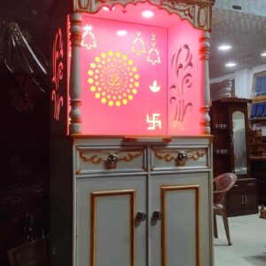 Luxury LED Wooden Temple for Home with Om Design Panel & Storage