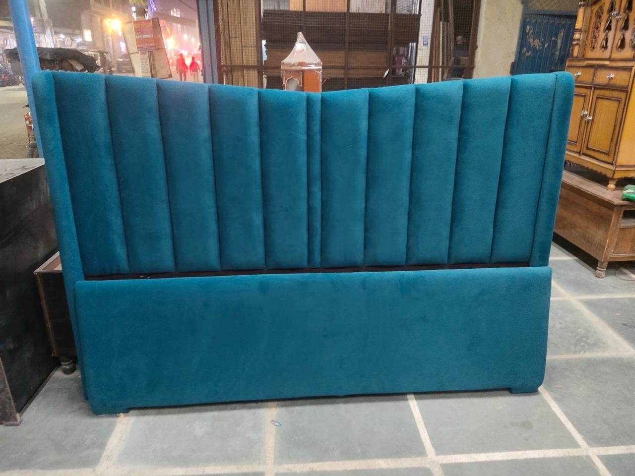 Luxury Teal Velvet Upholstered Bed Headboard with Vertical Panels