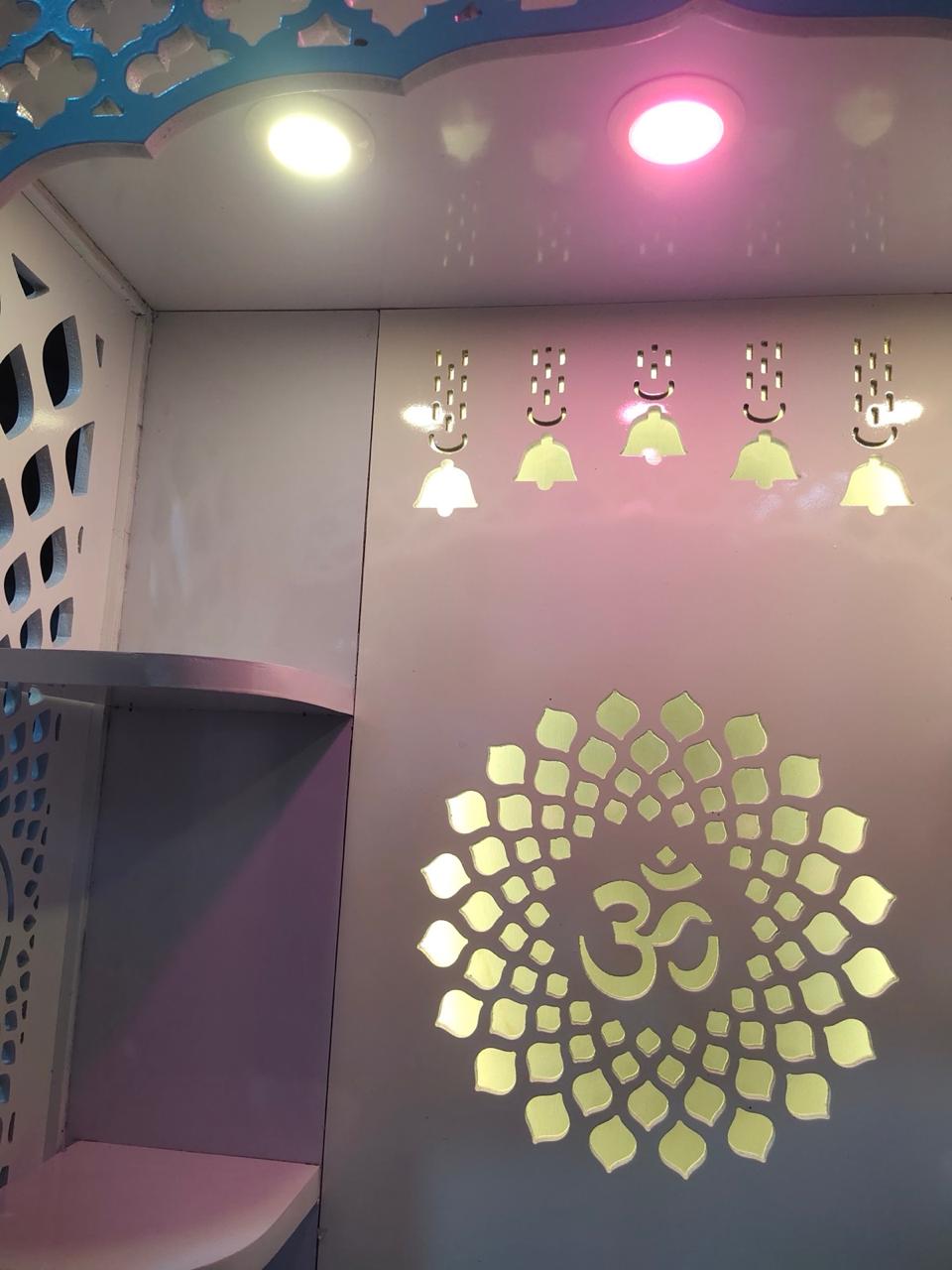 Premium White Wooden Mandir for Home with LED Lights & Storage Cabinet | Modern Pooja Temple Unit - Image 6