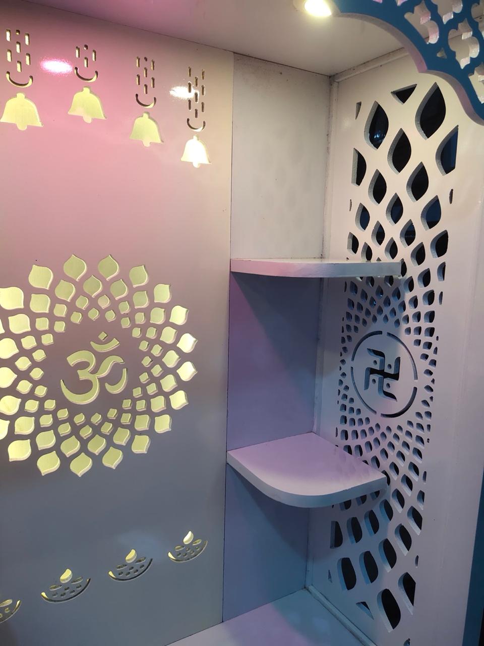 Premium White Wooden Mandir for Home with LED Lights & Storage Cabinet | Modern Pooja Temple Unit - Image 5