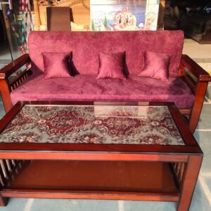 Shangwan Wood 5 Seater Sofa Set with Glass Top Center Table – Modern Living Room Furniture