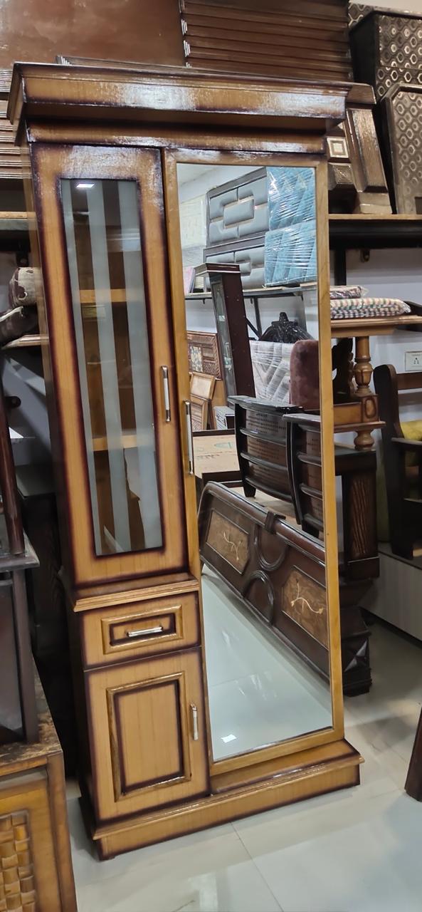 Modern Wooden Dressing Table with Full-Length Mirror, Glass Cabinet & Storage Drawer