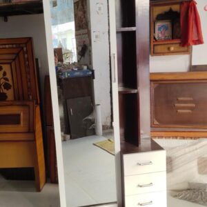 Modern Wooden Dressing Table with Full-Length Mirror & Storage Shelves