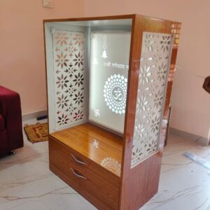 Modern Wooden Pooja Mandir with LED Om Panel