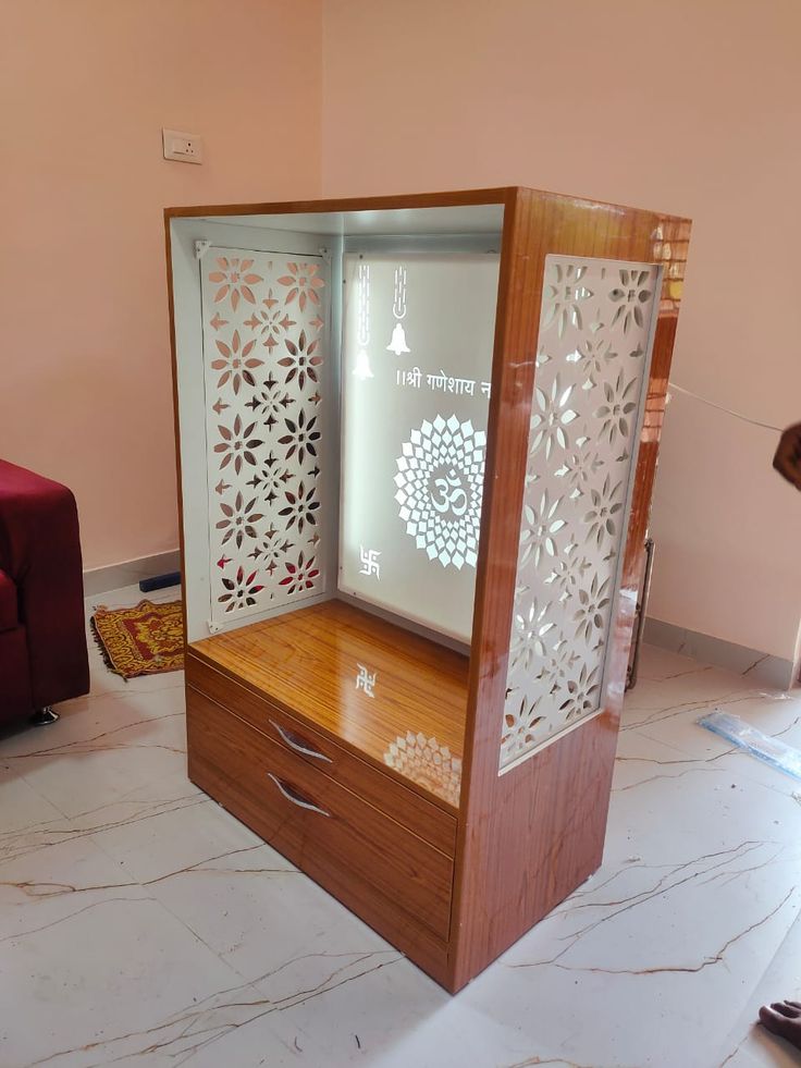 Modern Wooden Pooja Mandir with LED Om Panel